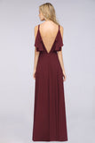 Modest Cold-shoulder Crinkle Chiffon Long Bridesmaid Dress with Pearls