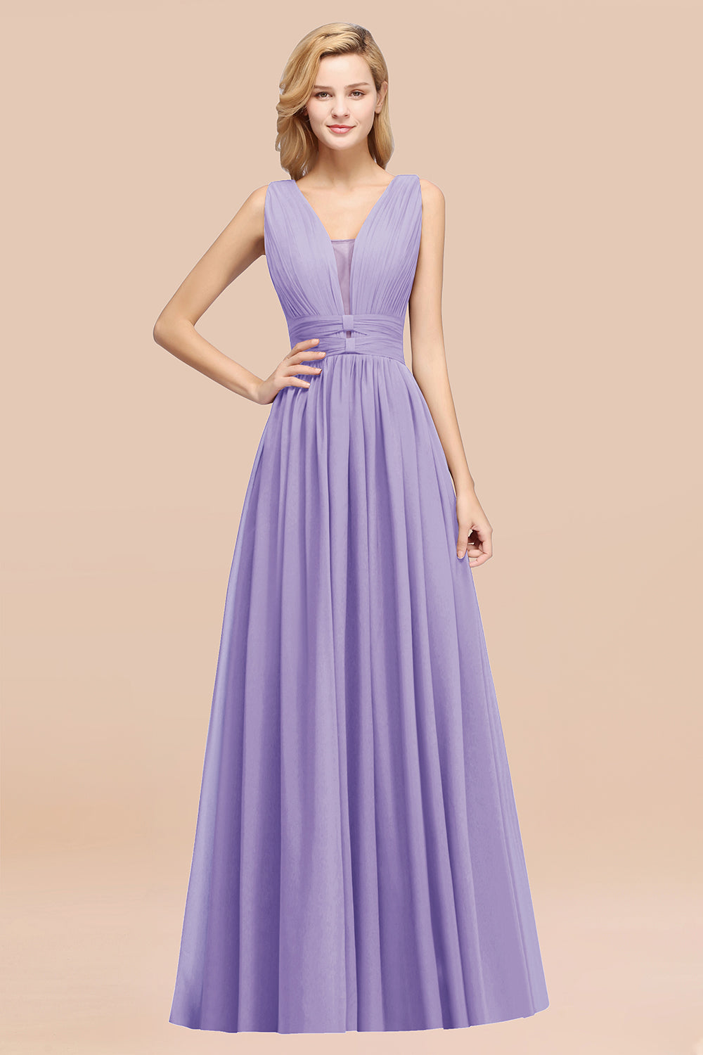 Modest Dark Green Long Bridesmaid Dress Deep V-Neck Chiffon Maid of Honor Dress