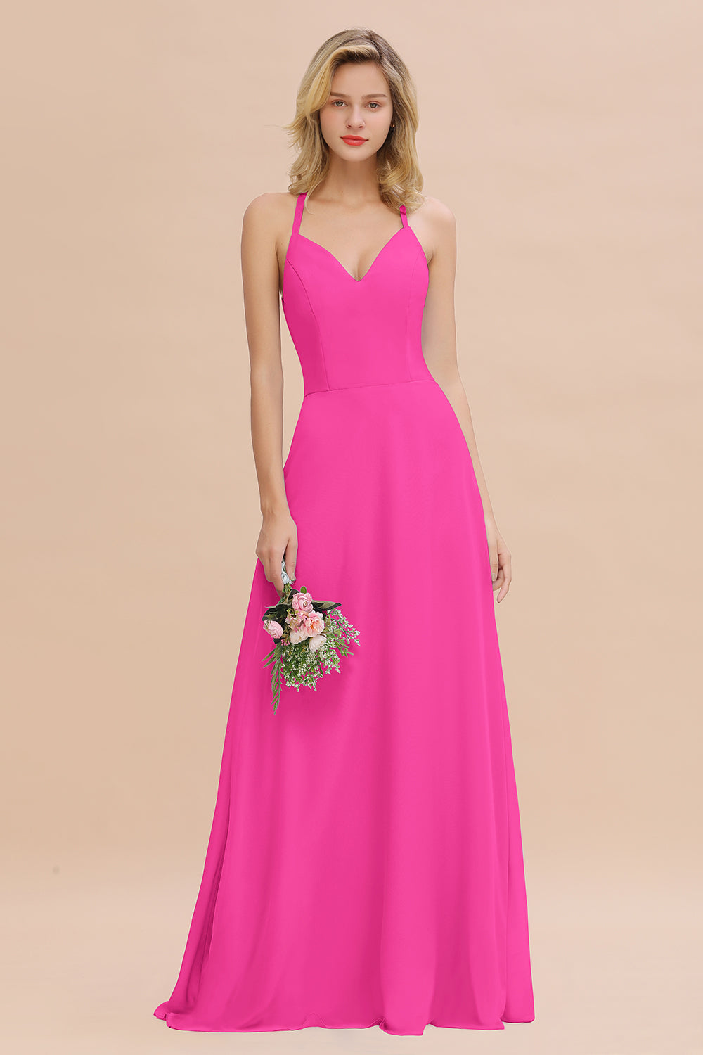 Modest Halter V-Neck Sleeveless Long Bridesmaid Dresses Online