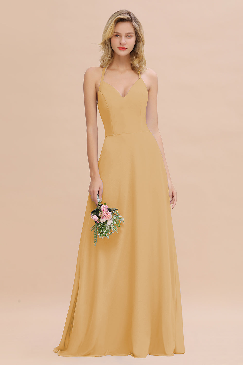 Modest Halter V-Neck Sleeveless Long Bridesmaid Dresses Online