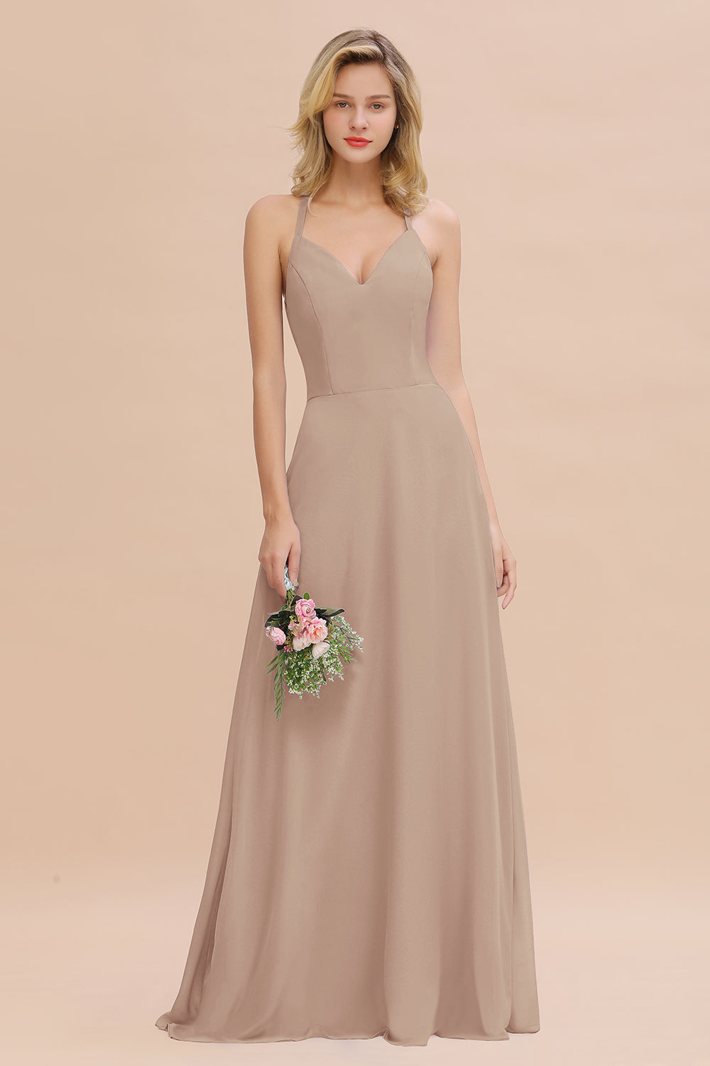 Modest Halter V-Neck Sleeveless Long Bridesmaid Dresses Online