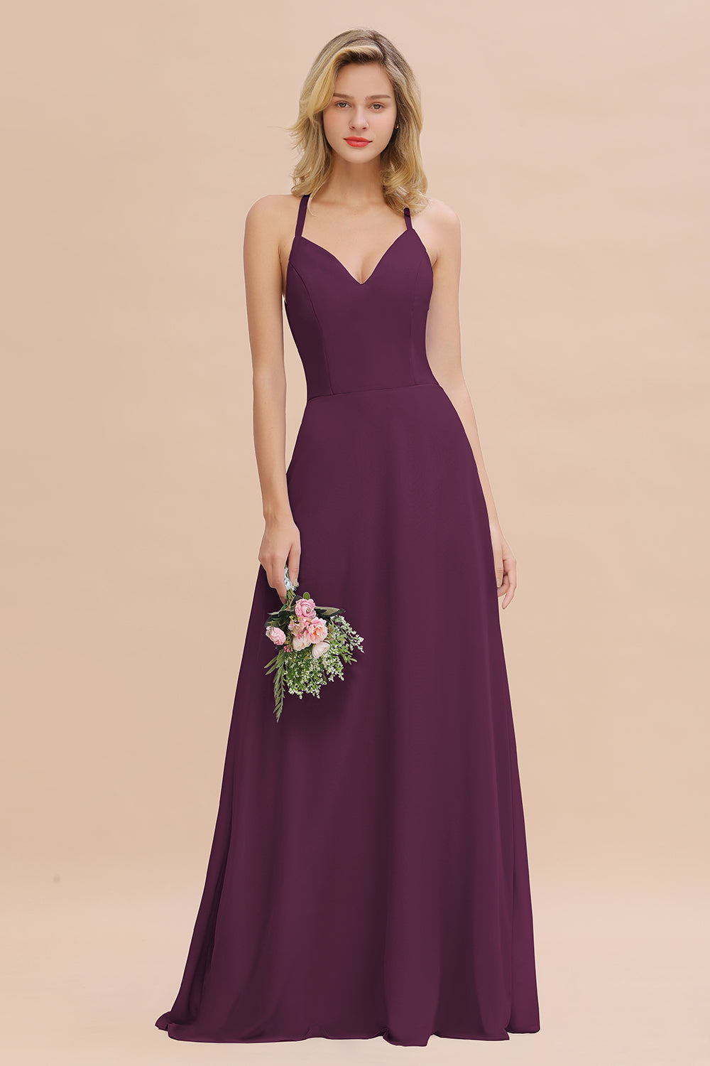 Modest Halter V-Neck Sleeveless Long Bridesmaid Dresses Online