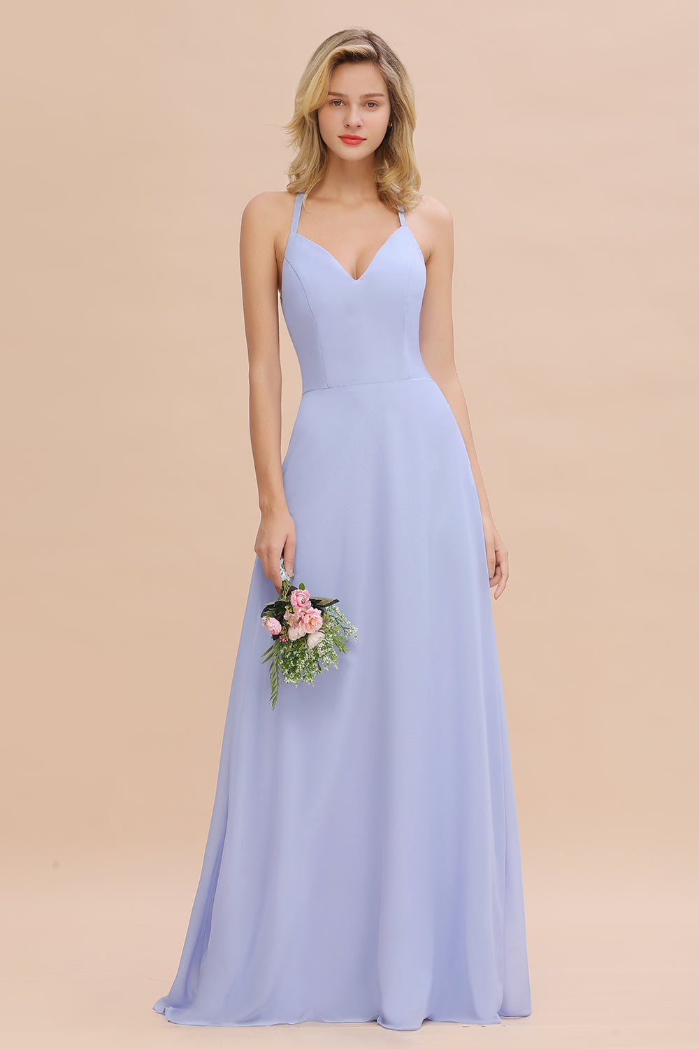 Modest Halter V-Neck Sleeveless Long Bridesmaid Dresses Online