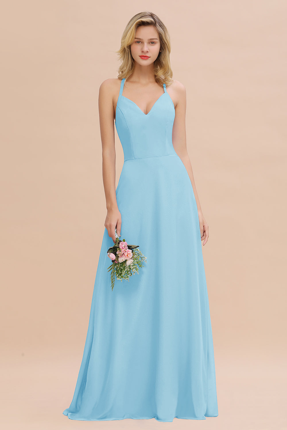 Modest Halter V-Neck Sleeveless Long Bridesmaid Dresses Online