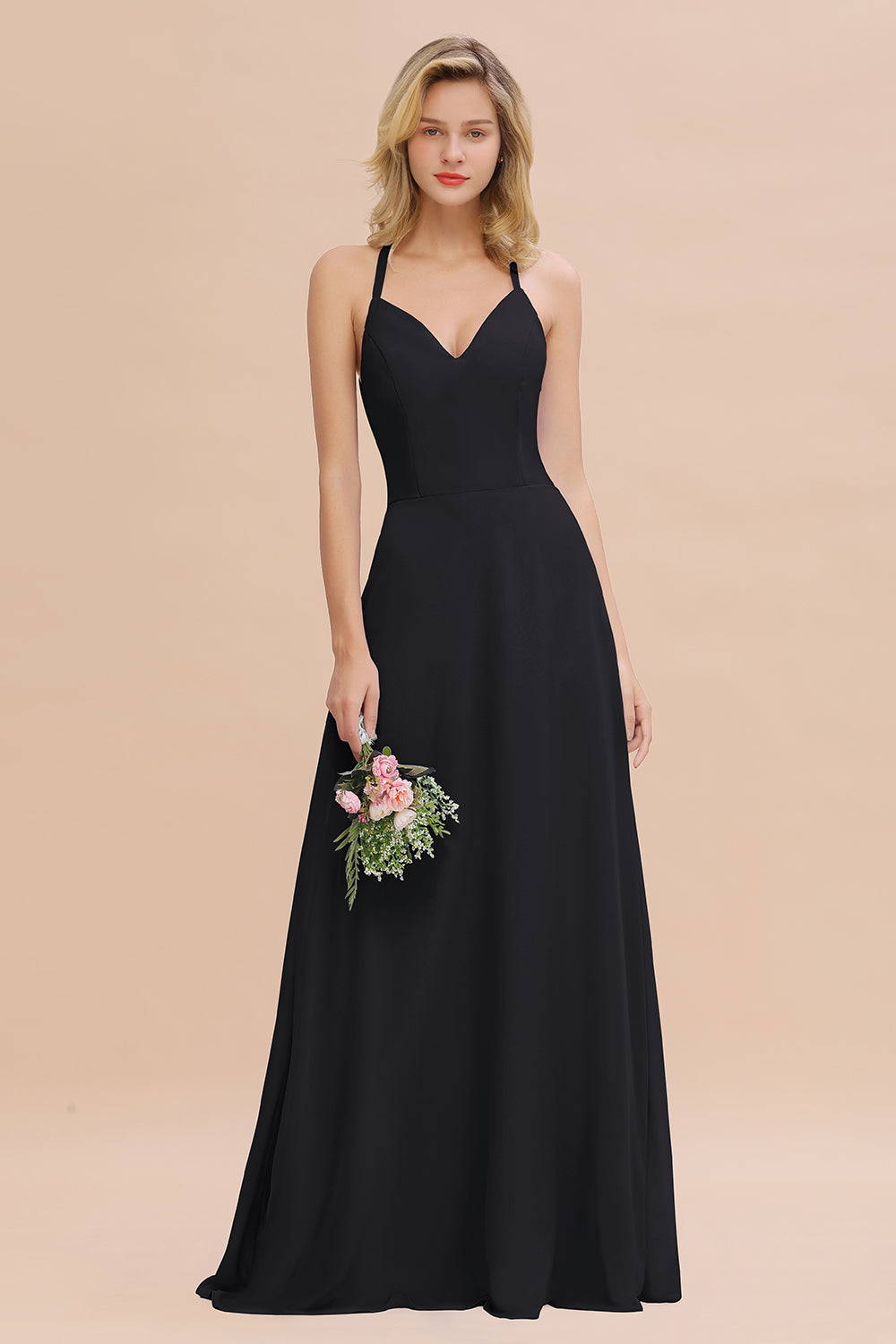 Modest Halter V-Neck Sleeveless Long Bridesmaid dresses – Newinlook Modest Halter V-Neck Sleeveless Long Bridesmaid dresses – Newinlook