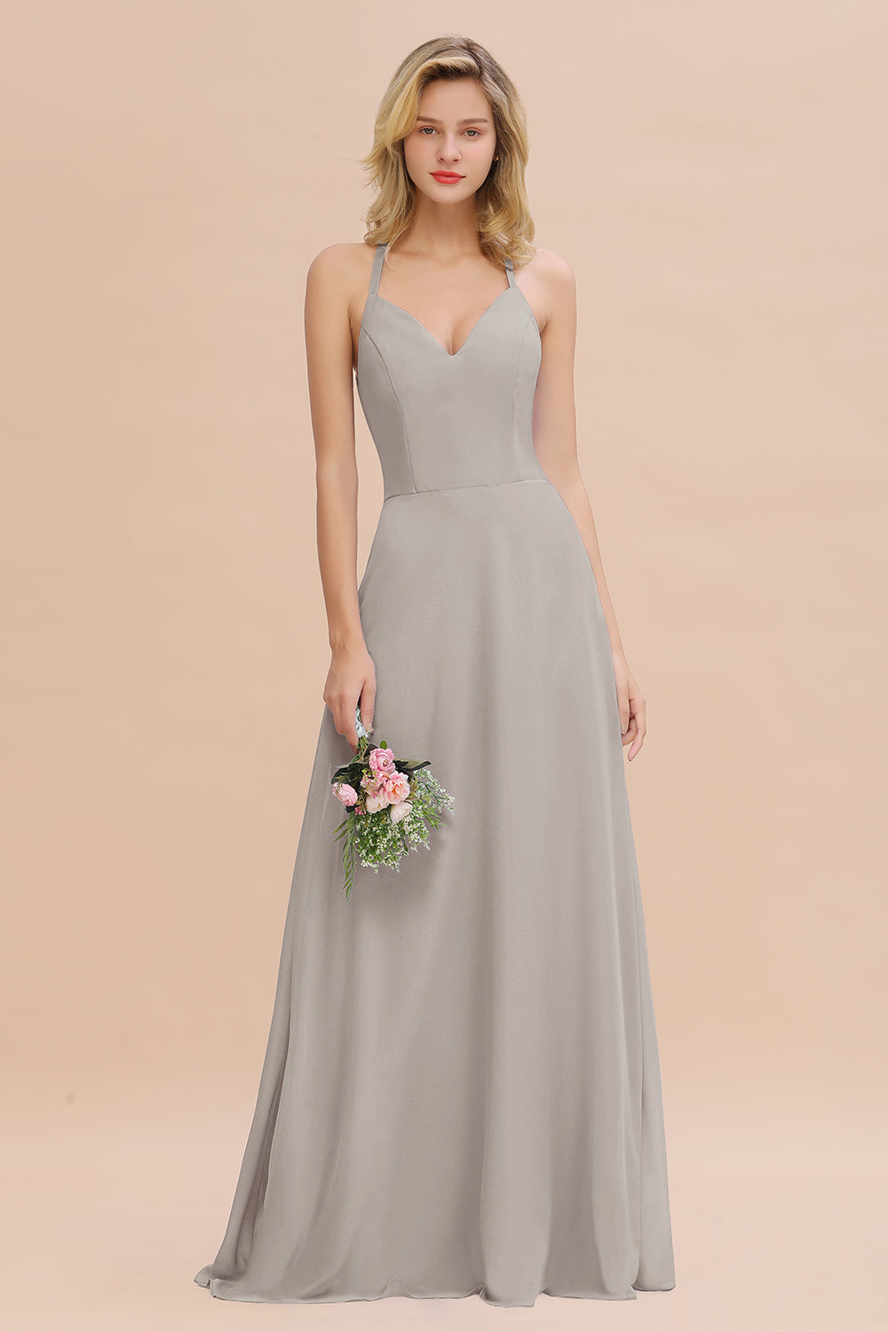 Modest Halter V-Neck Sleeveless Long Bridesmaid Dresses Online