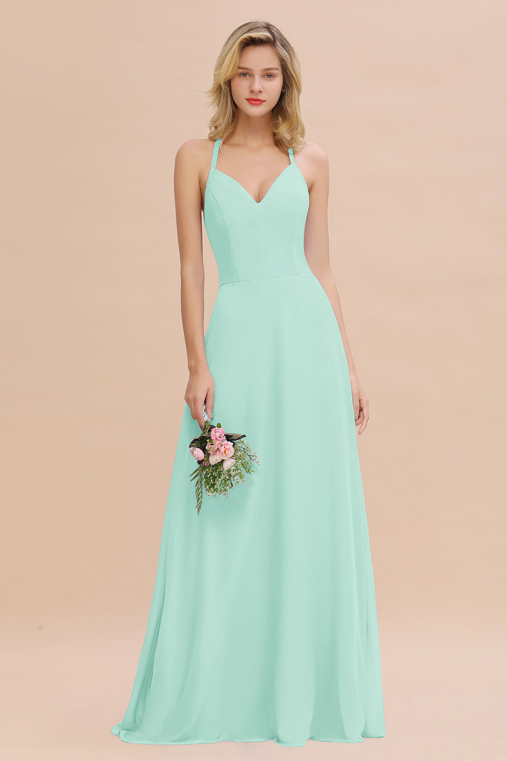 Modest Halter V-Neck Sleeveless Long Bridesmaid Dresses Online