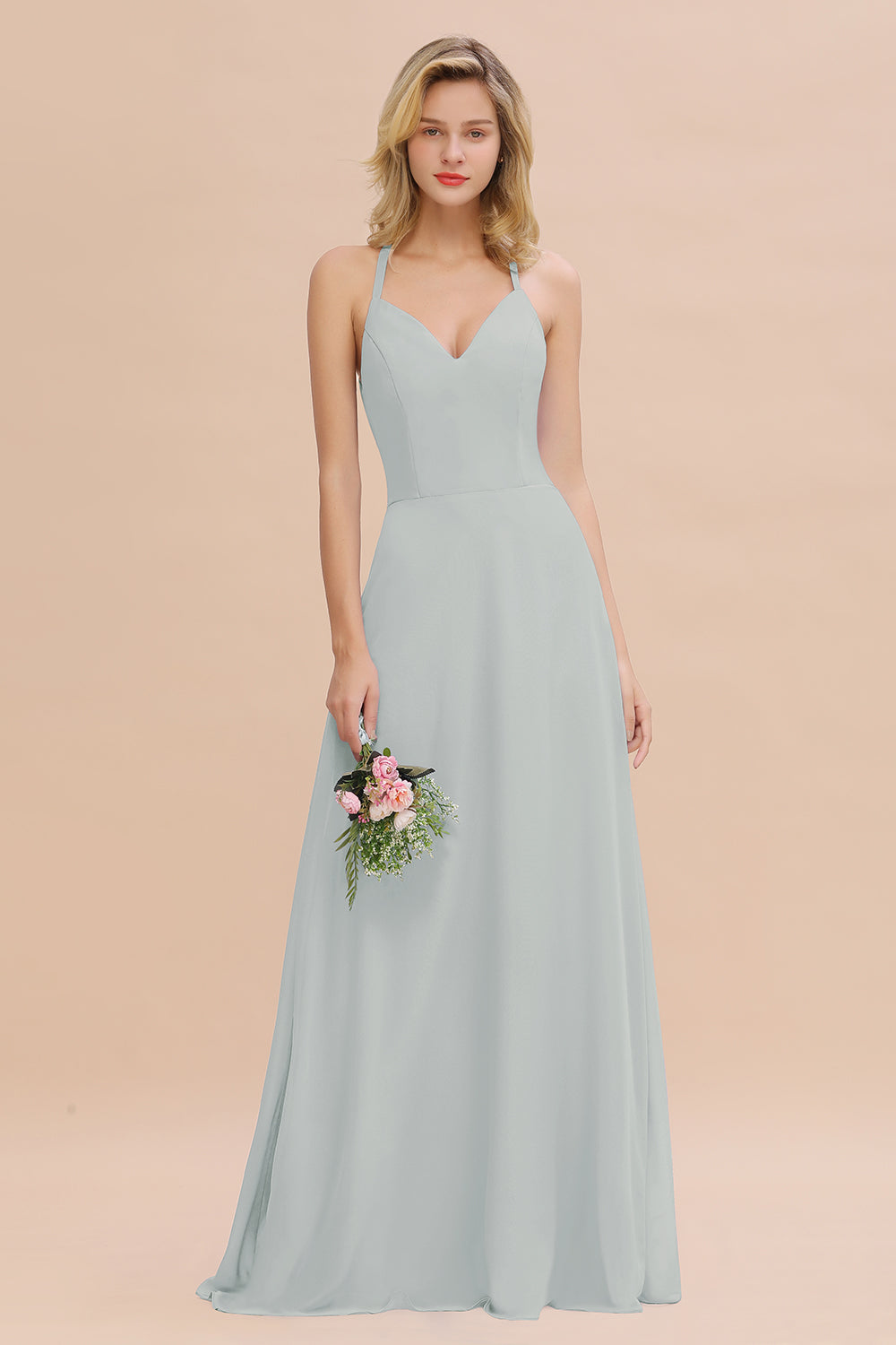 Modest Halter V-Neck Sleeveless Long Bridesmaid Dresses Online