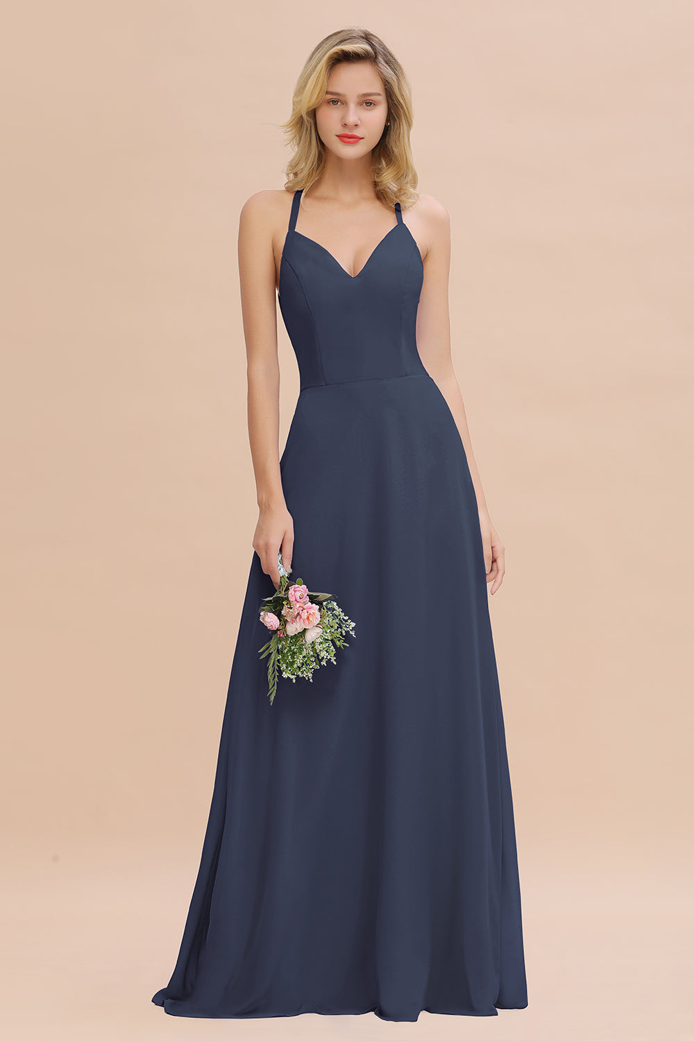 Modest Halter V-Neck Sleeveless Long Bridesmaid Dresses Online