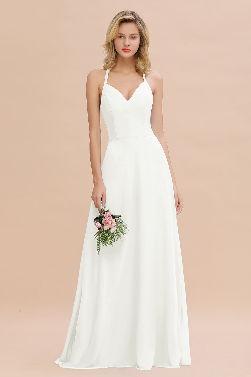 Modest Halter V-Neck Sleeveless Long Bridesmaid Dresses Online