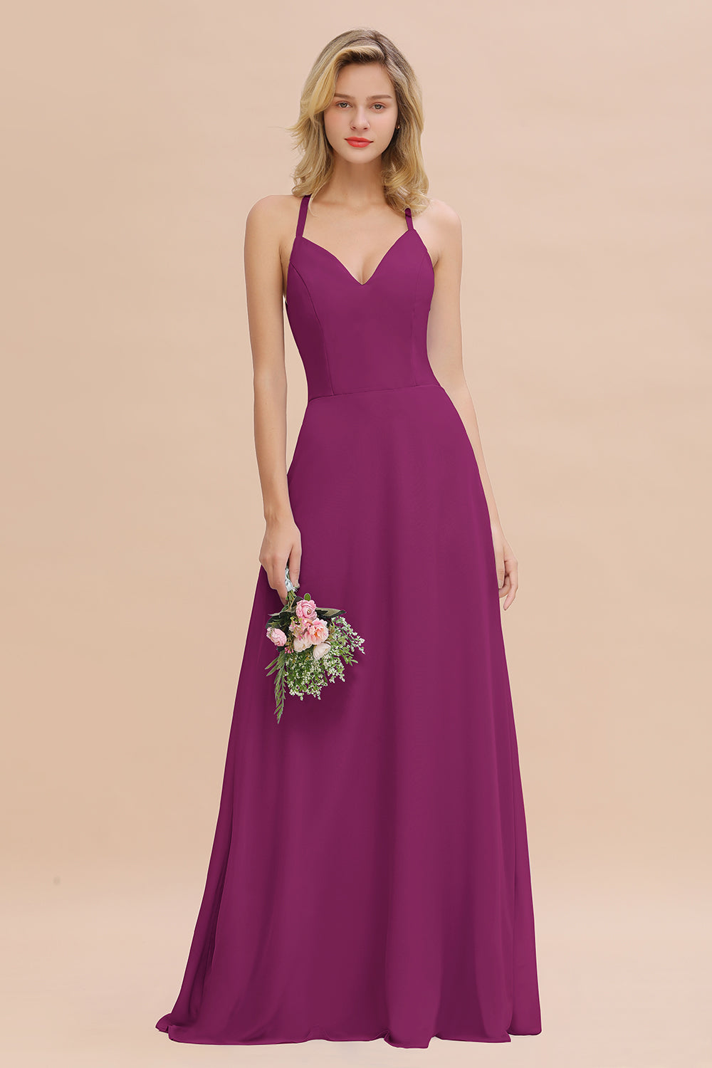 Modest Halter V-Neck Sleeveless Long Bridesmaid Dresses Online