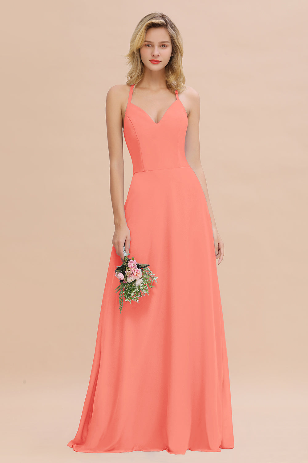 Modest Halter V-Neck Sleeveless Long Bridesmaid Dresses Online