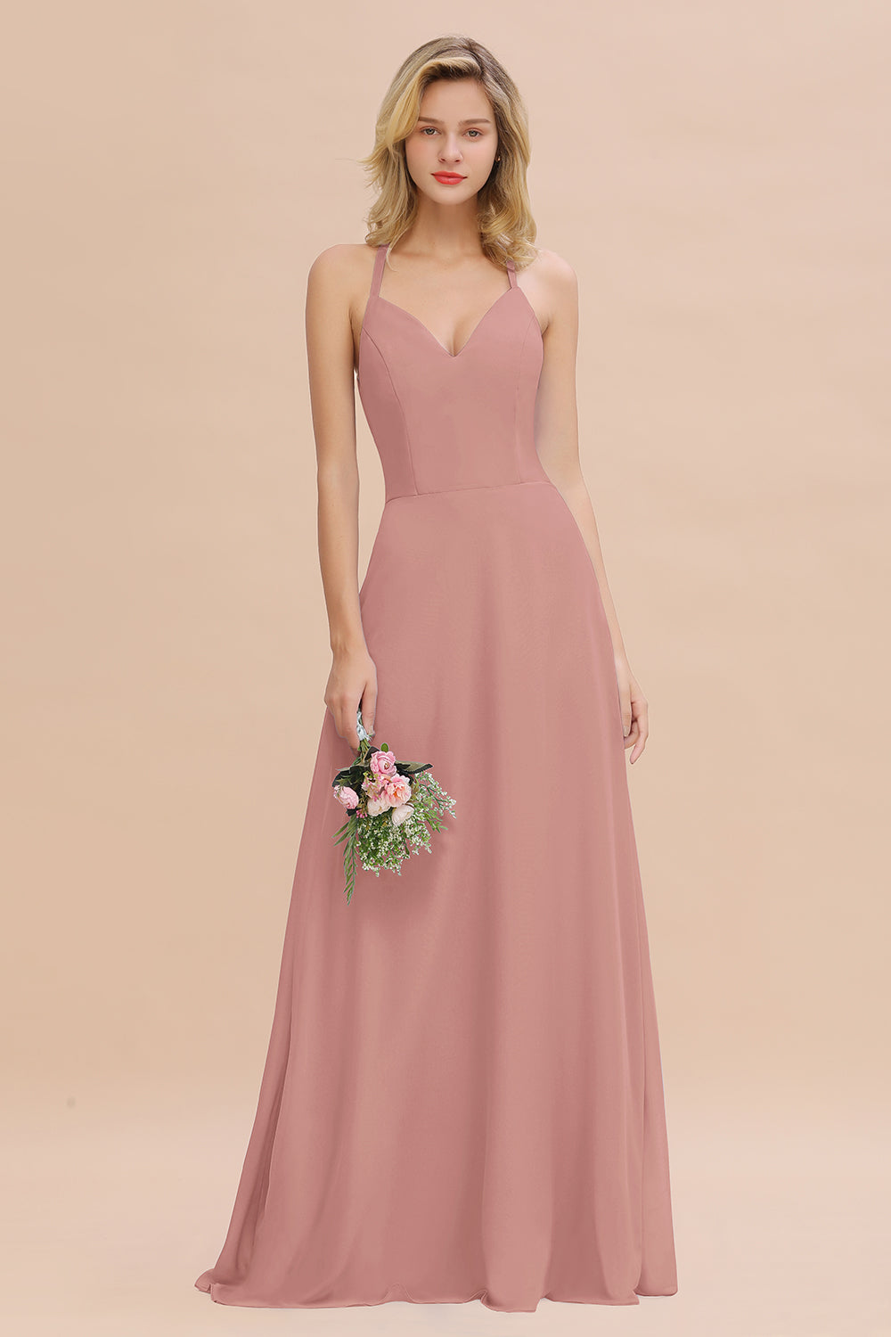 Modest Halter V-Neck Sleeveless Long Bridesmaid Dresses Online