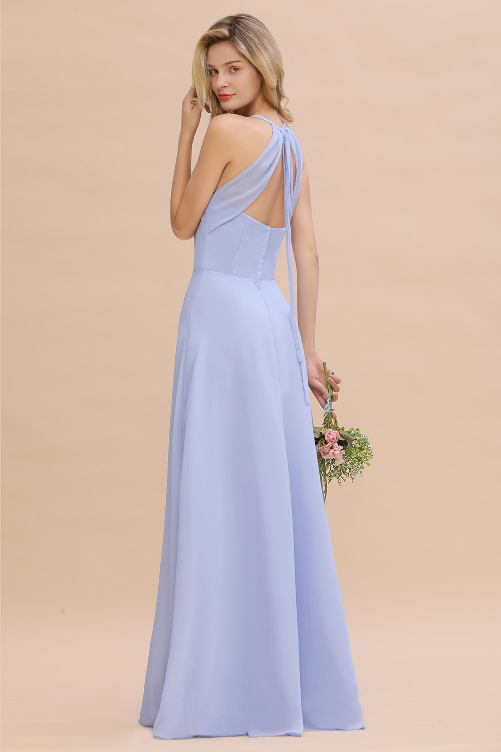 Modest Halter V-Neck Sleeveless Long Bridesmaid Dresses Online