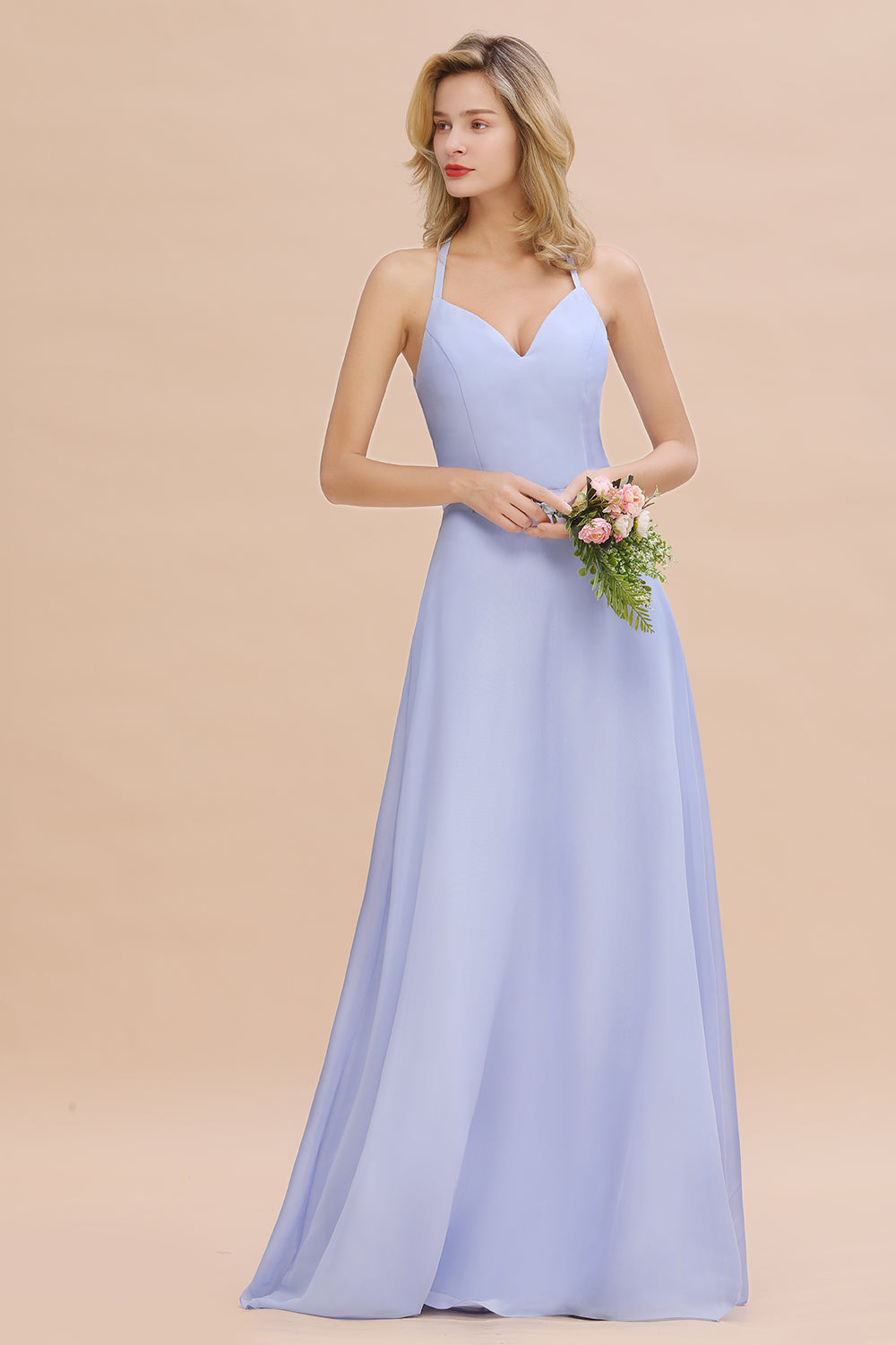 Modest Halter V-Neck Sleeveless Long Bridesmaid Dresses Online