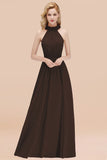 Modest High-Neck Halter Ruffle Chiffon Bridesmaid Dresses Affordable