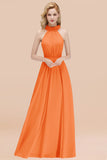 Modest High-Neck Halter Ruffle Chiffon Bridesmaid Dresses Affordable