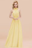 Modest High-Neck Halter Ruffle Chiffon Bridesmaid Dresses Affordable