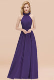 Modest High-Neck Halter Ruffle Chiffon Bridesmaid Dresses Affordable