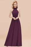 Modest High-Neck Halter Ruffle Chiffon Bridesmaid Dresses Affordable