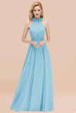 Modest High-Neck Halter Ruffle Chiffon Bridesmaid Dresses Affordable