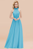 Modest High-Neck Halter Ruffle Chiffon Bridesmaid Dresses Affordable