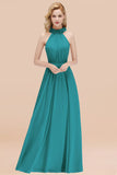Modest High-Neck Halter Ruffle Chiffon Bridesmaid Dresses Affordable