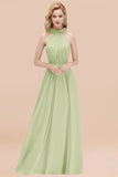 Modest High-Neck Halter Ruffle Chiffon Bridesmaid Dresses Affordable