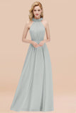 Modest High-Neck Halter Ruffle Chiffon Bridesmaid Dresses Affordable