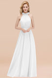 Modest High-Neck Halter Ruffle Chiffon Bridesmaid Dresses Affordable