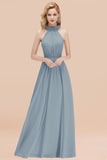 Modest High-Neck Halter Ruffle Chiffon Bridesmaid Dresses Affordable