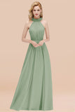Modest High-Neck Halter Ruffle Chiffon Bridesmaid Dresses Affordable