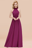 Modest High-Neck Halter Ruffle Chiffon Bridesmaid Dresses Affordable