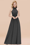 Modest High-Neck Halter Ruffle Chiffon Bridesmaid Dresses Affordable