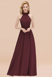 Modest High-Neck Halter Ruffle Chiffon Bridesmaid Dresses Affordable