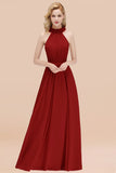 Modest High-Neck Halter Ruffle Chiffon Bridesmaid Dresses Affordable