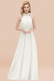 Modest High-Neck Halter Ruffle Chiffon Bridesmaid Dresses Affordable