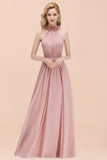 Modest High-Neck Halter Ruffle Chiffon Bridesmaid Dresses Affordable