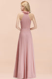 Modest High-Neck Halter Ruffle Chiffon Bridesmaid Dresses Affordable