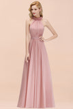 Modest High-Neck Halter Ruffle Chiffon Bridesmaid Dresses Affordable
