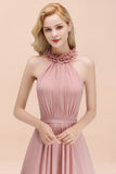 Modest High-Neck Halter Ruffle Chiffon Bridesmaid Dresses Affordable