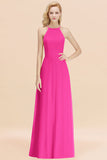 Modest High-Neck Yellow Chiffon Affordable Bridesmaid Dresses Online