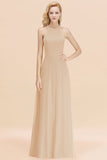 Modest High-Neck Yellow Chiffon Affordable Bridesmaid Dresses Online