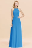 Modest High-Neck Yellow Chiffon Affordable Bridesmaid Dresses Online