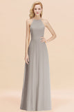 Modest High-Neck Yellow Chiffon Affordable Bridesmaid Dresses Online