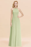 Modest High-Neck Yellow Chiffon Affordable Bridesmaid Dresses Online