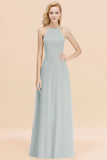 Modest High-Neck Yellow Chiffon Affordable Bridesmaid Dresses Online