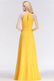 Modest High-Neck Yellow Chiffon Affordable Bridesmaid Dresses Online