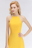 Modest High-Neck Yellow Chiffon Affordable Bridesmaid Dresses Online