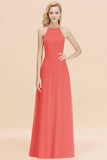 Modest High-Neck Yellow Chiffon Affordable Bridesmaid Dresses Online